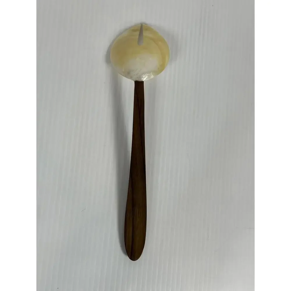 Vintage Mother‎ Of Pearl Salad Serving Spoon With Wood Handle Large MCM